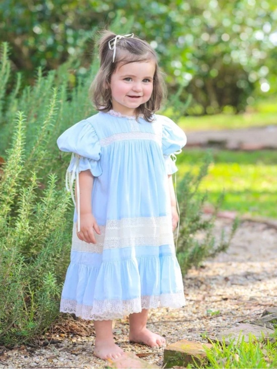 Stitchy Fish Other - Stitch Fish Smocked Margaret Heirloom Dress Blue Size 2t Lace Short Sleeve